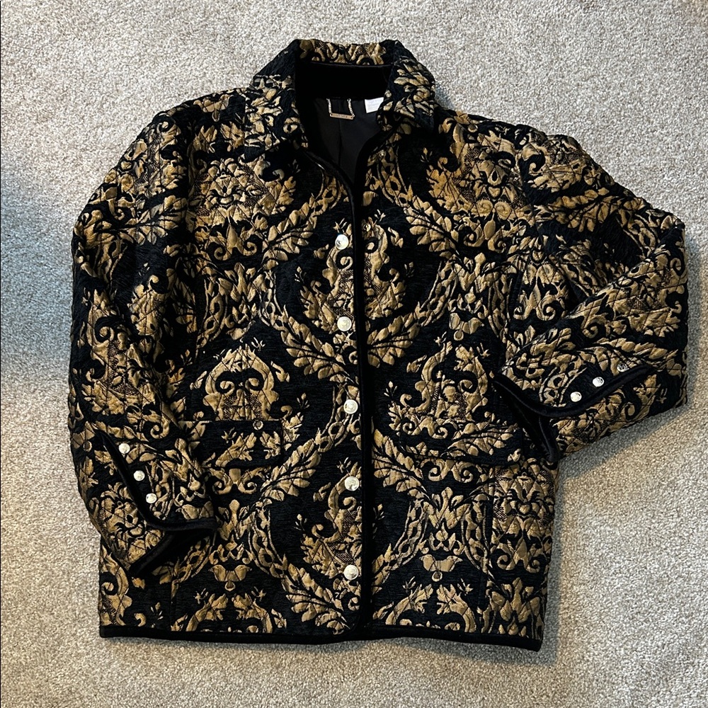 Chico's Black and Gold Brocade Jacket